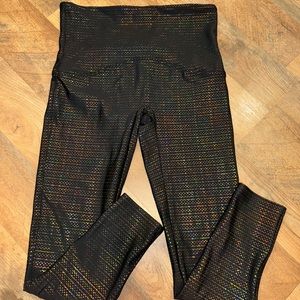Spanx Metallic Dot Rainbow Print Active 7/8 Legging Black/Multi - Size Medium